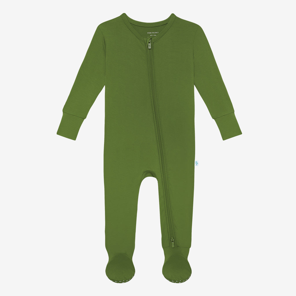 Olive Green Footie Zippered One Piece