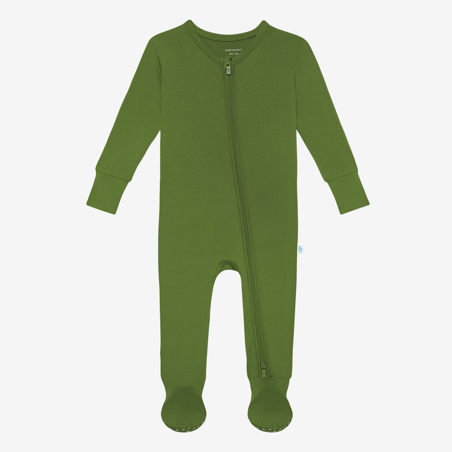 Olive Green Footie Zippered One Piece