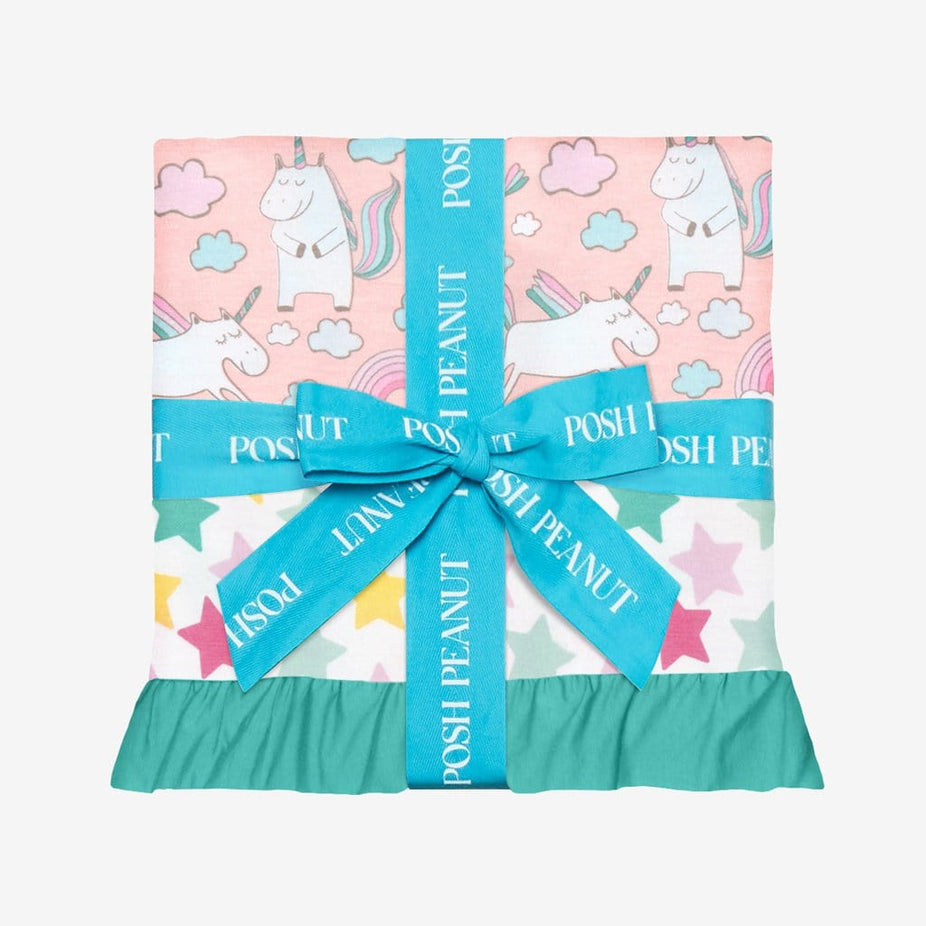 Olive & Crissy Ruffled Luxe Patoo with unicorn pattern
