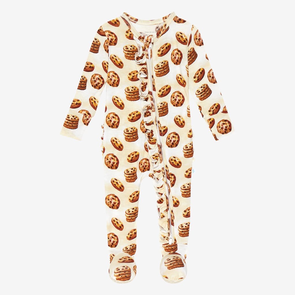 Chip Footie Ruffled Zippered One Piece with cookie pattern