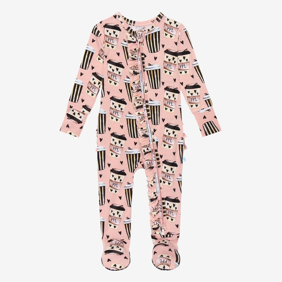 Posh Pumpkin Latte Footie Ruffled Zippered One Piece