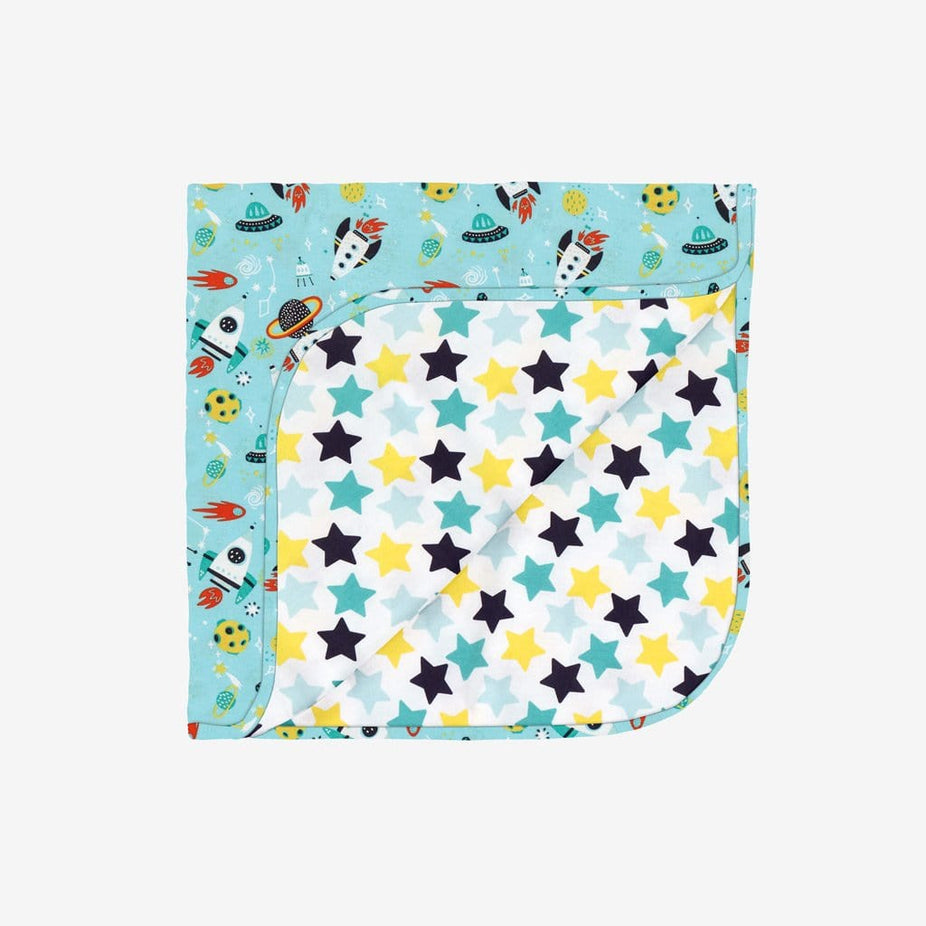 Cosmo & Tommy Patoo with rocket and planet pattern
