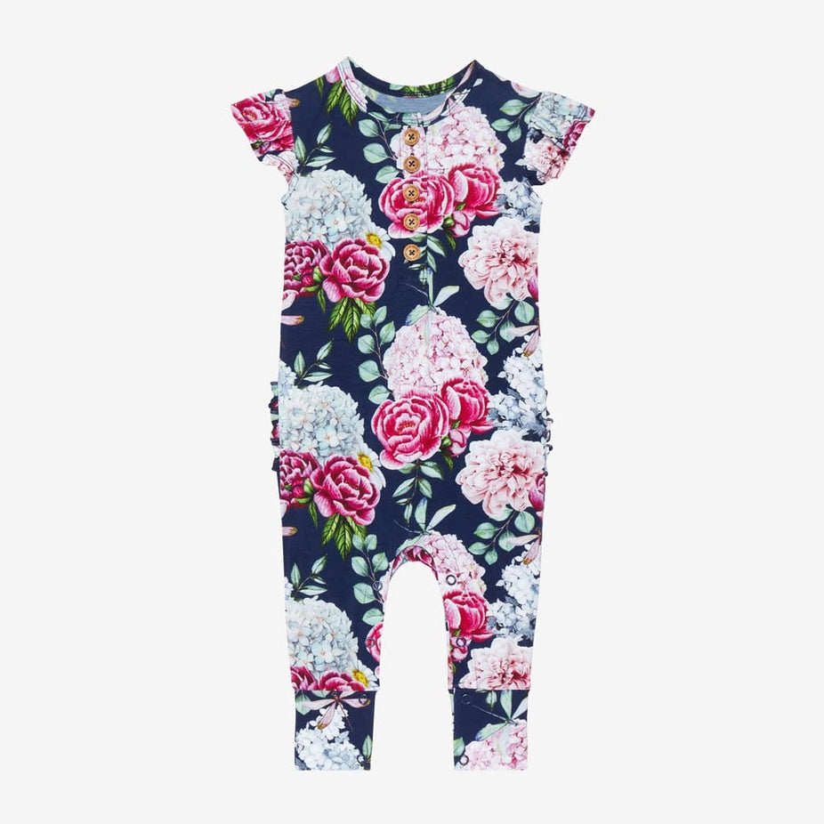 Hayley Ruffled Cap Sleeve Henley Romper