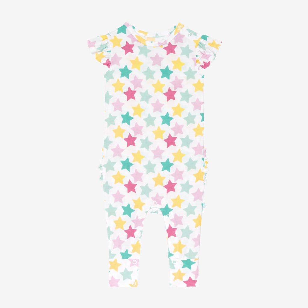 Crissy Ruffled Cap Sleeve Romper with star pattern