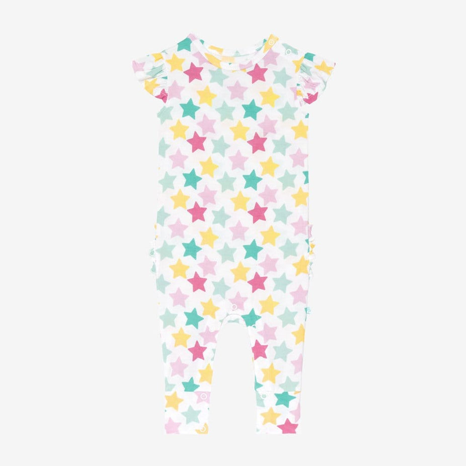 Crissy Ruffled Cap Sleeve Romper with star pattern