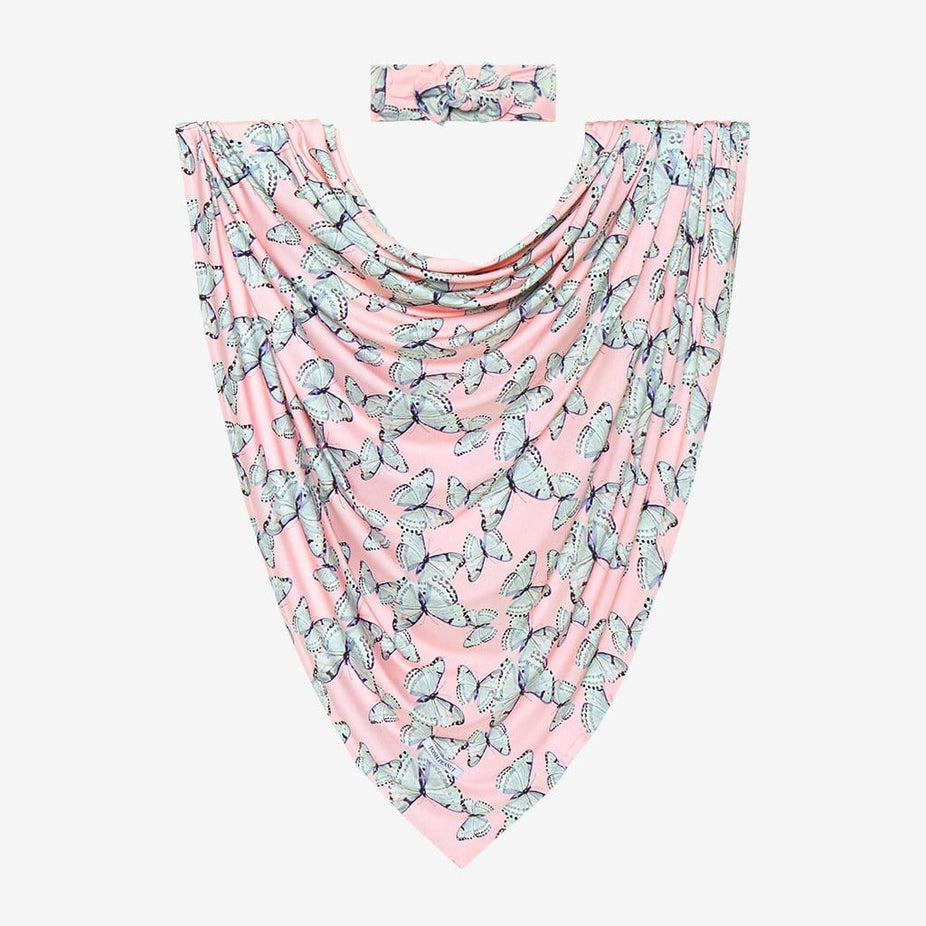 Beatrice Swaddle Headband Set with butterfly pattern