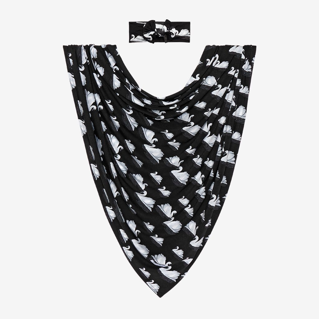 Leia Swaddle Headband Set with swan pattern