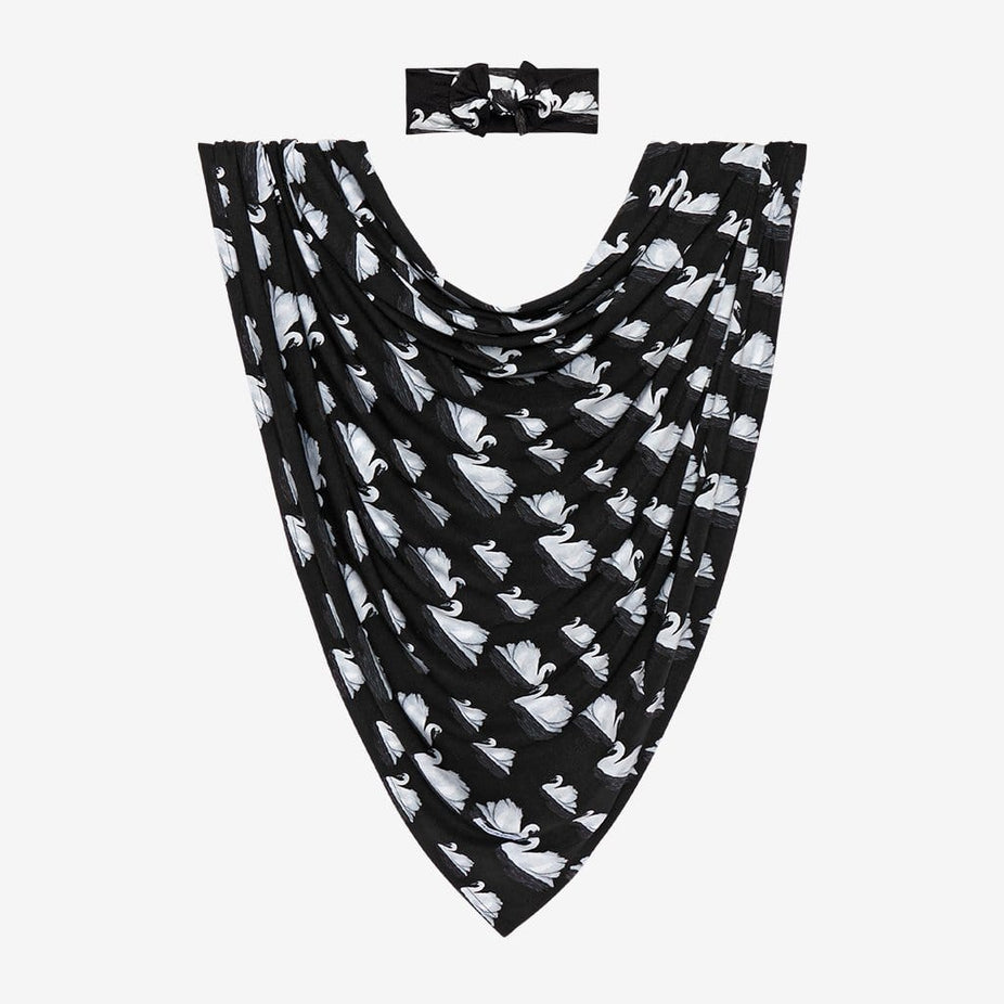 Leia Swaddle Headband Set with swan pattern