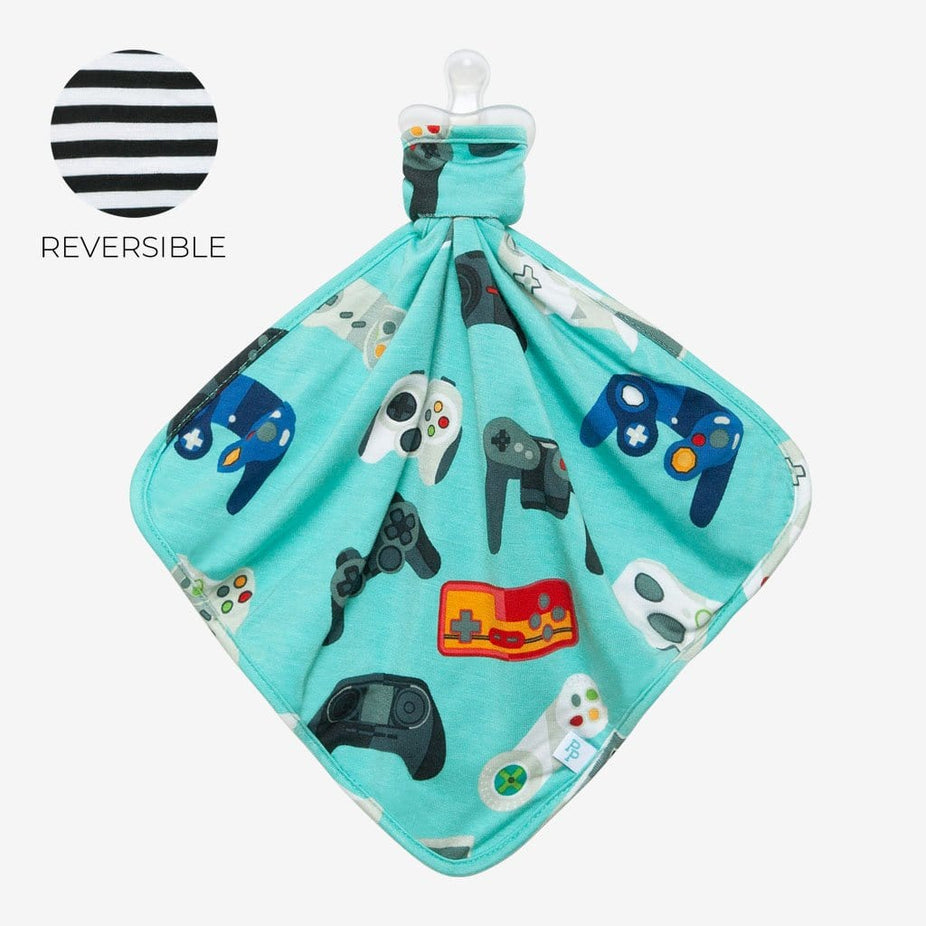 Gamer & Black Stripe Lovey in gaming controller print