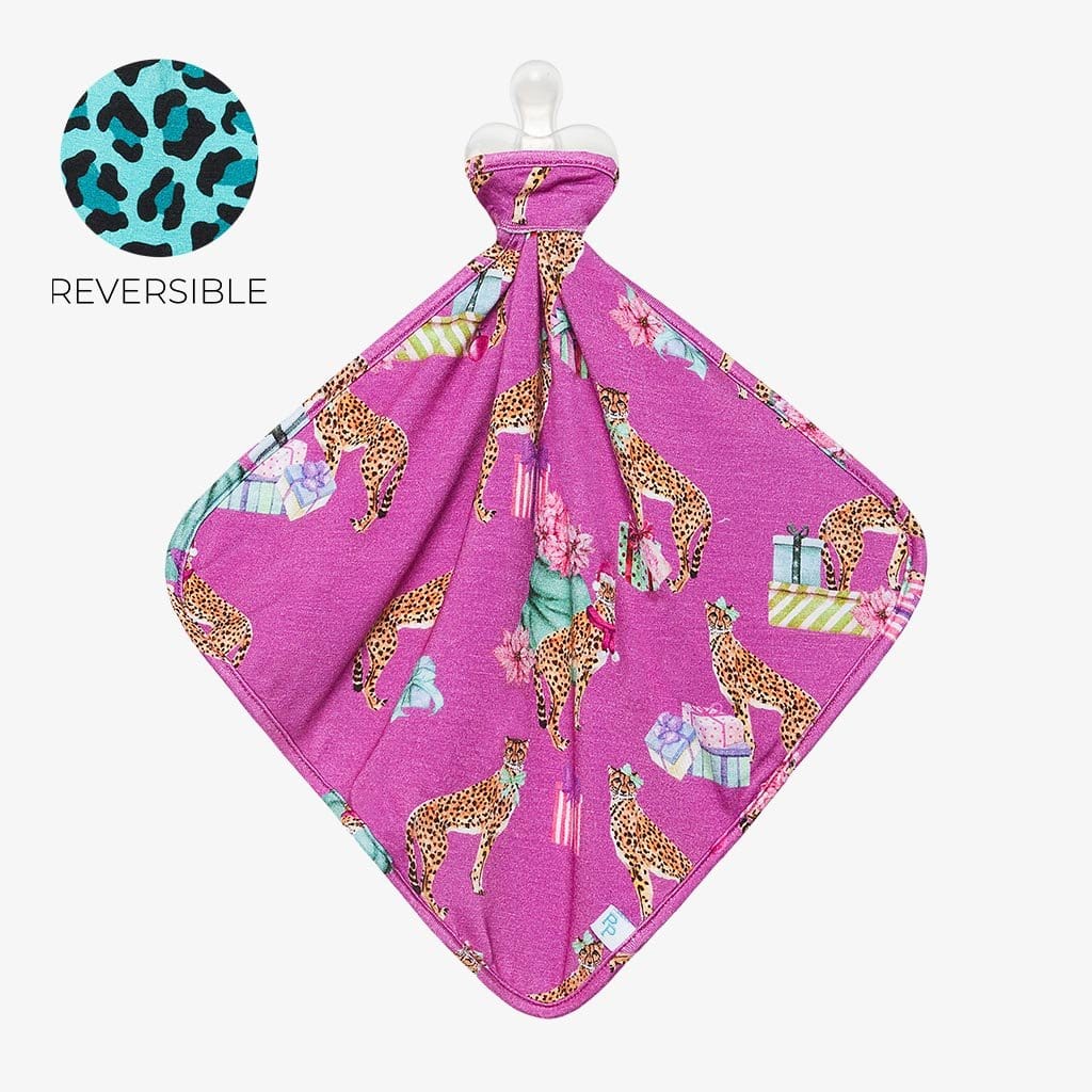 front view of pacifier attached to Leopard Lovey | Keana & Whitney