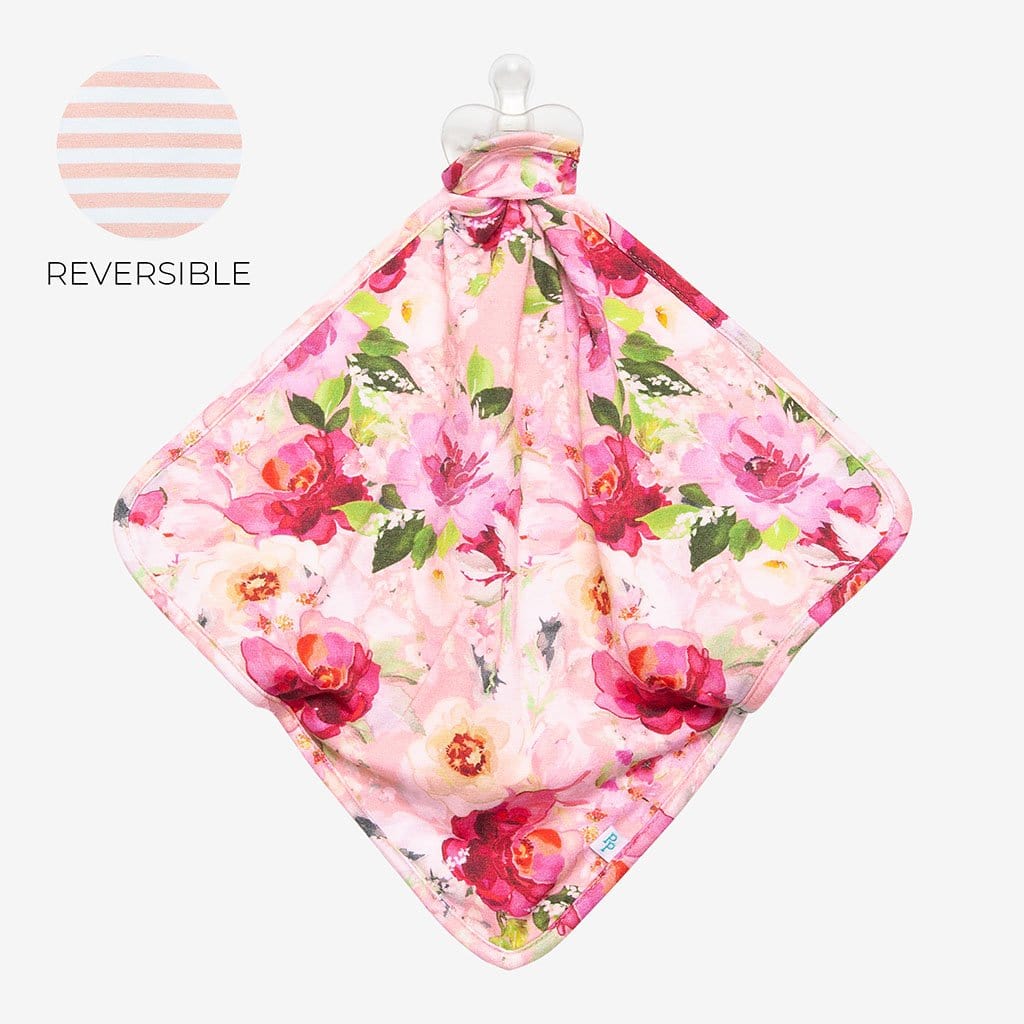 Marlene & Pink Rose Stripe Lovey with floral print
