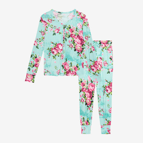 Aqua Floral Women's Long Sleeve Loungewear