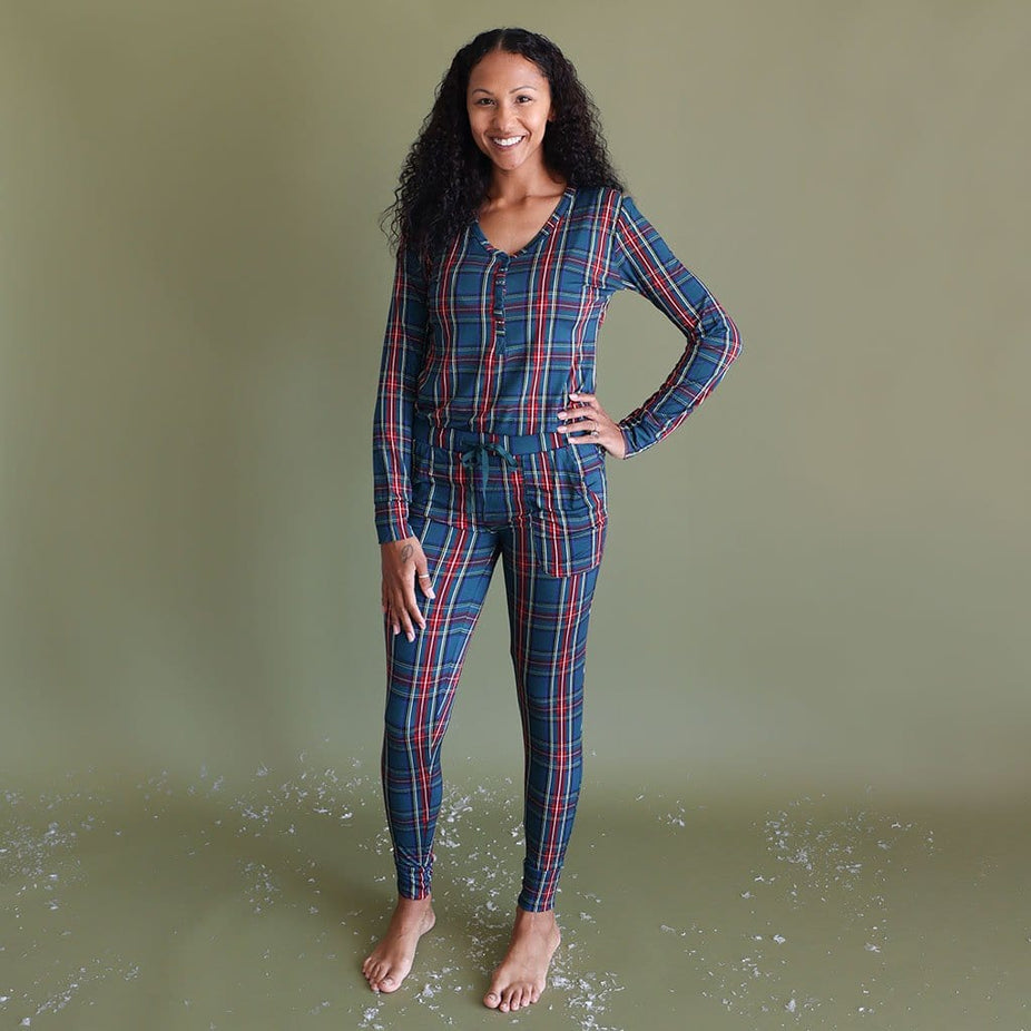 Woman Smiling in Plaid Womens Pajamas | Tartan Plaid