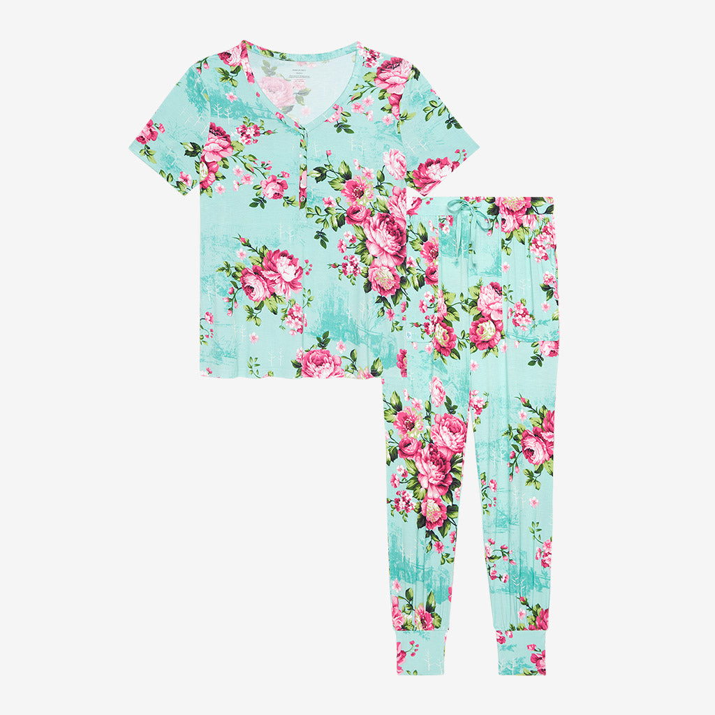 Aqua Floral Women's Short Sleeve Loungewear