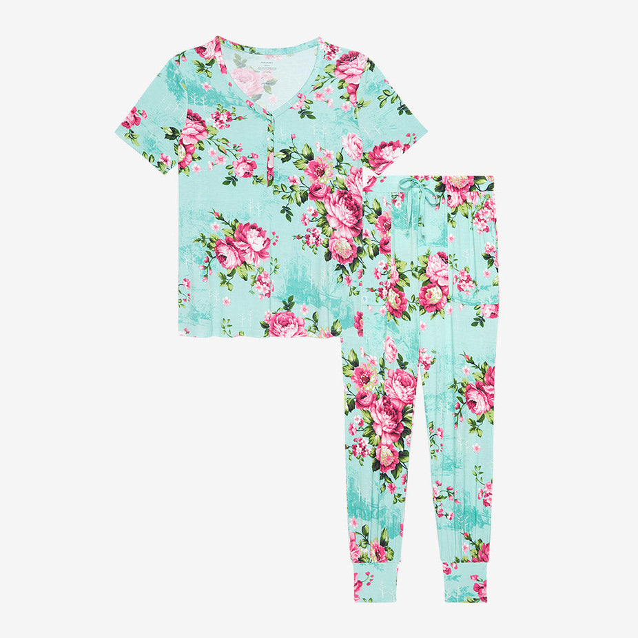 Aqua Floral Women's Short Sleeve Loungewear