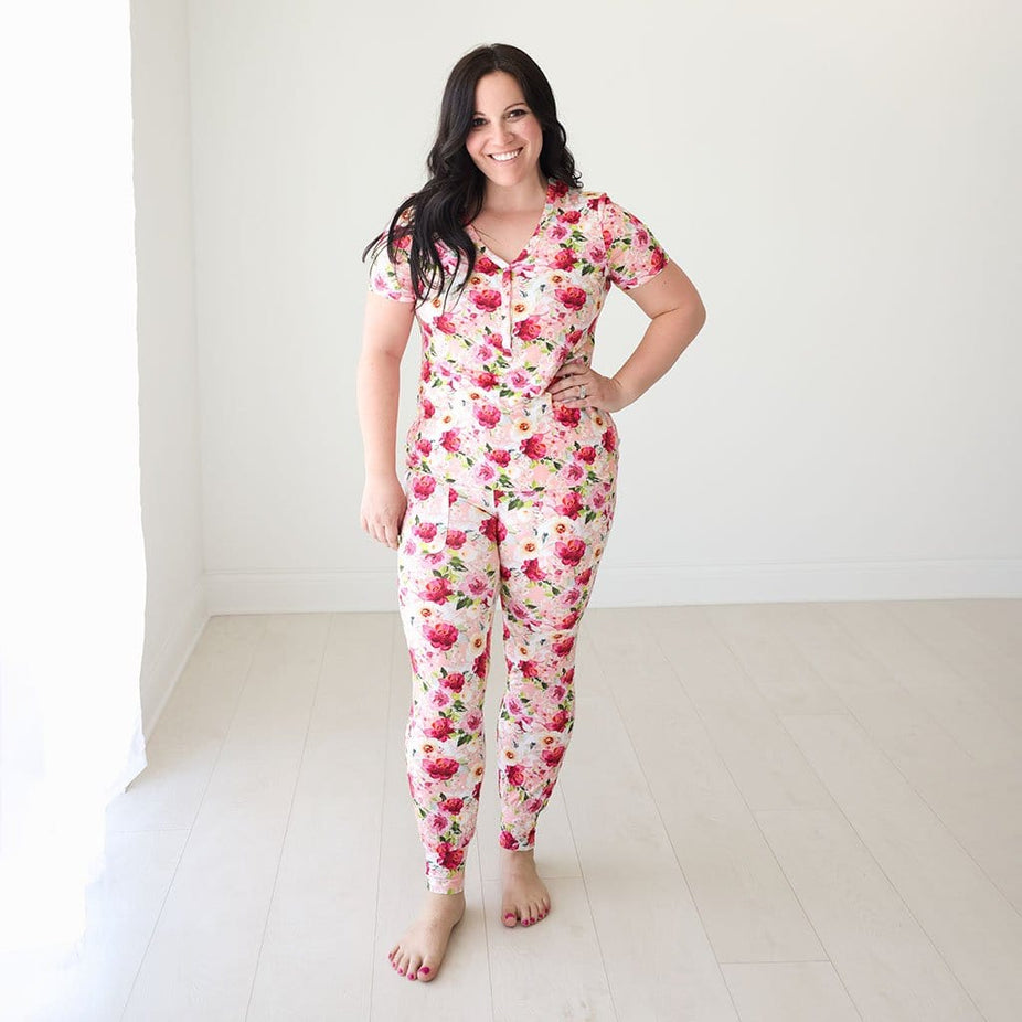 Mommy wearing Marlene Women's Short Sleeve Loungewear with floral print