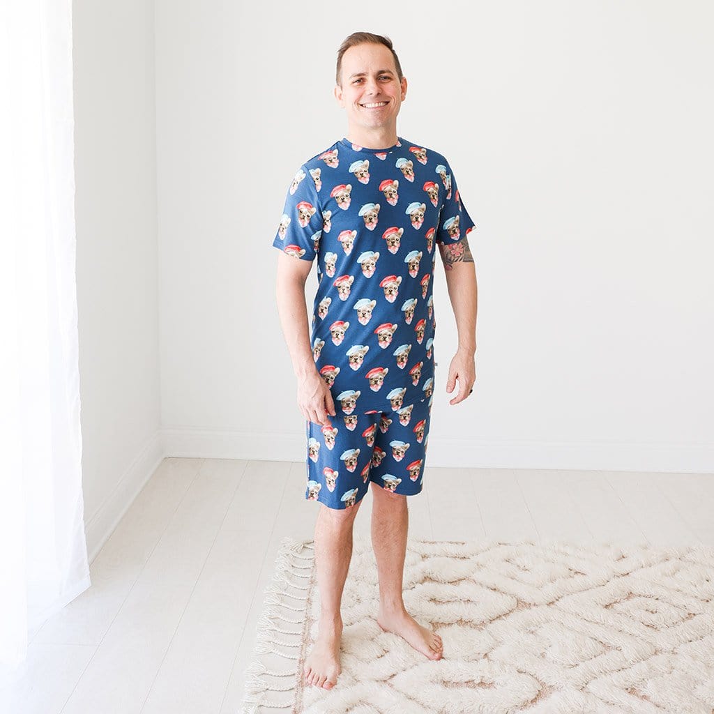 Daddy wearing Blue Frenchie Men's Short Loungewear