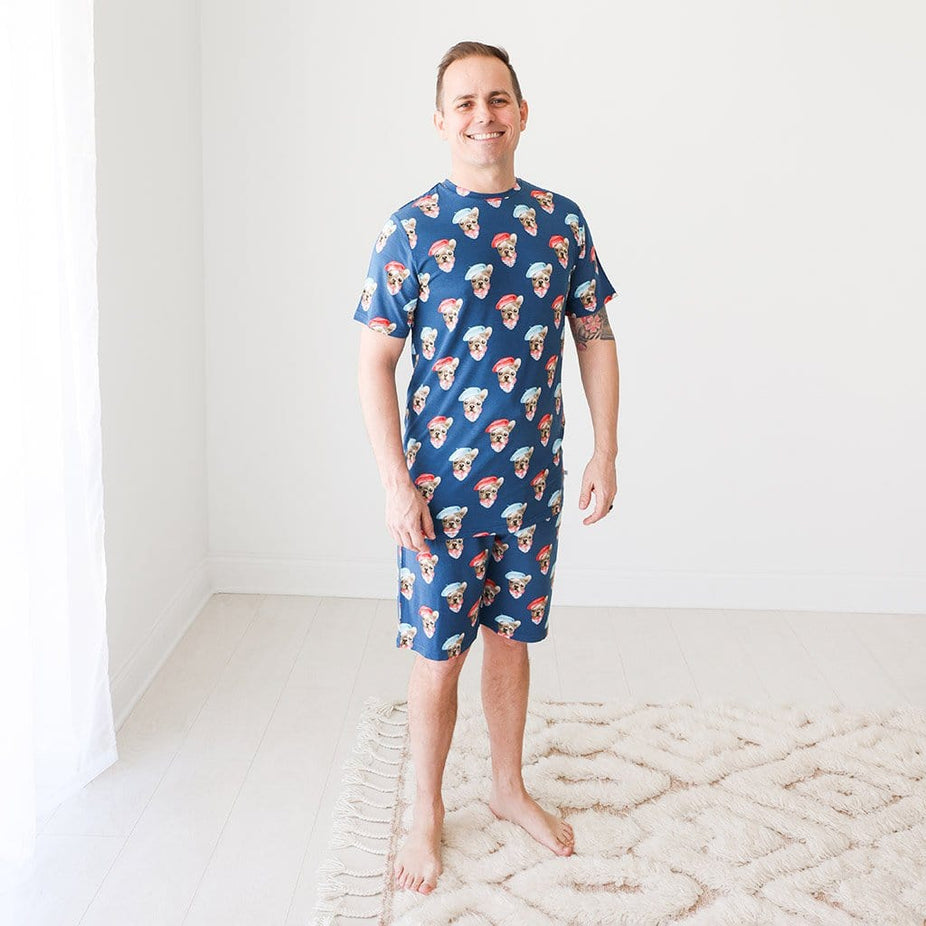 Daddy wearing Blue Frenchie Men's Short Loungewear