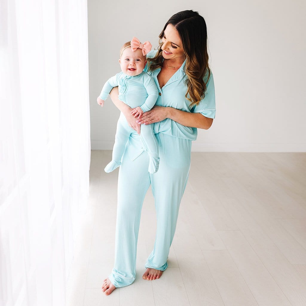 Mommy with baby wearing Robins Egg Women's Relaxed Pant Luxe Loungewear