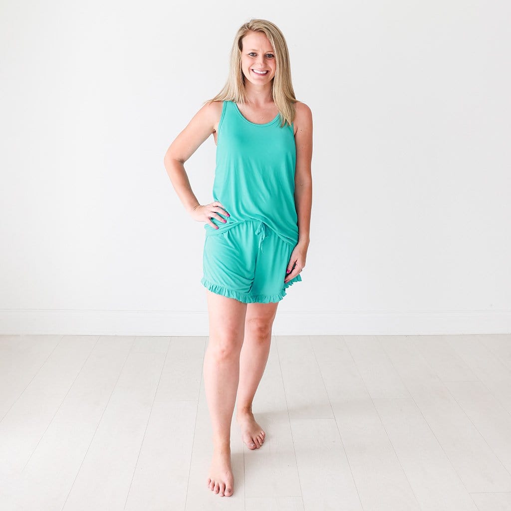 Mommy wearing Signature Teal Women's Sleeveless Short Loungewear