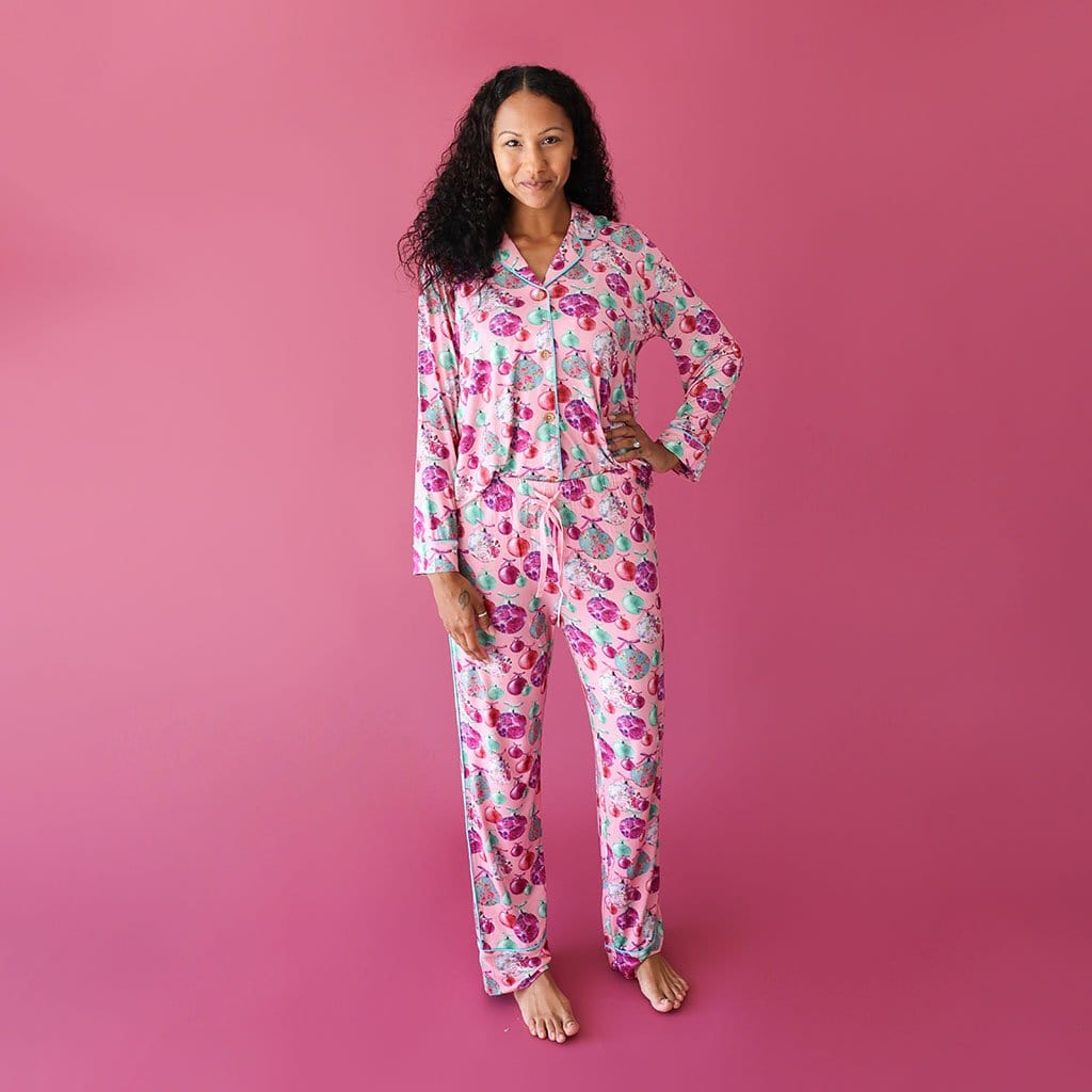 Woman smiling in Christmas Womens Pajamas | Posh Ornaments