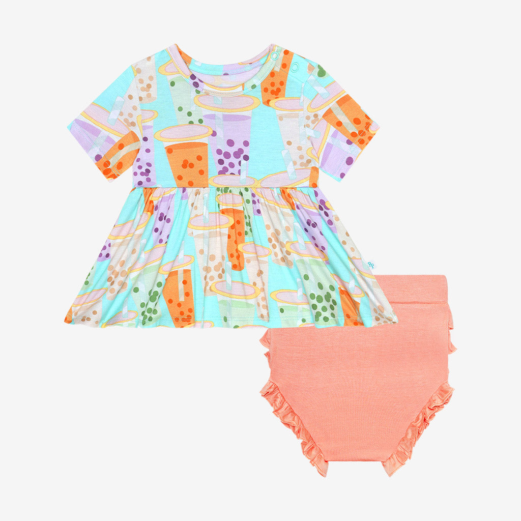 Boba Time Short Sleeve Peplum Ruffled Bummie Set