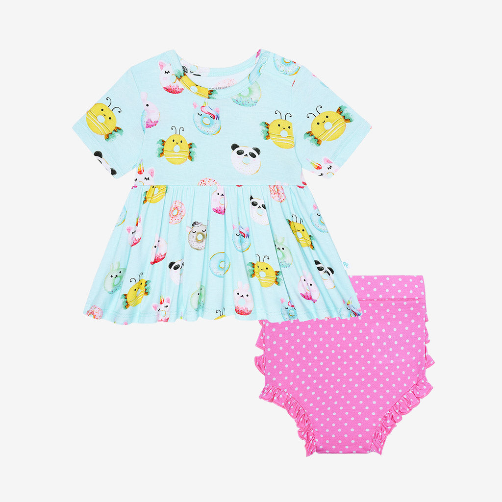 Donuts Short Sleeve Peplum Ruffled Bummie Set