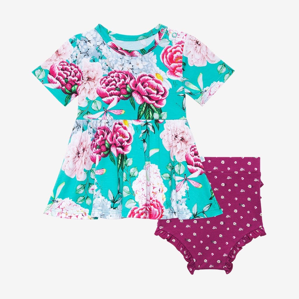 Eloise Short Sleeve Peplum Ruffled Bummie Set