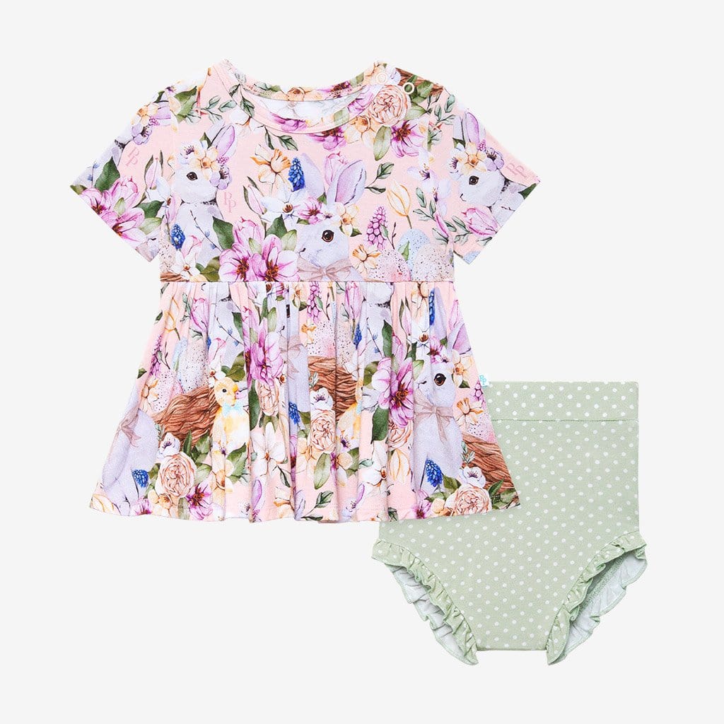 Hazel Short Sleeve Peplum Ruffled Bummie Set