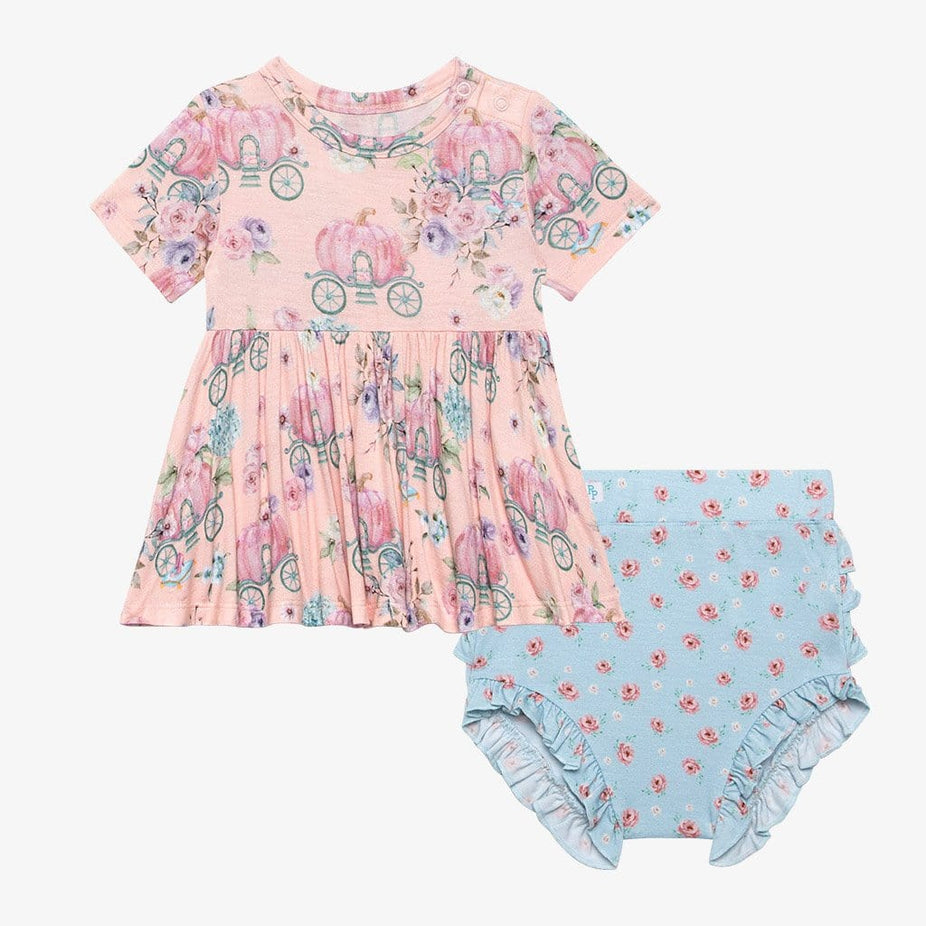 Pumpkin Carriage Short Sleeve Peplum Ruffled Bummie Set