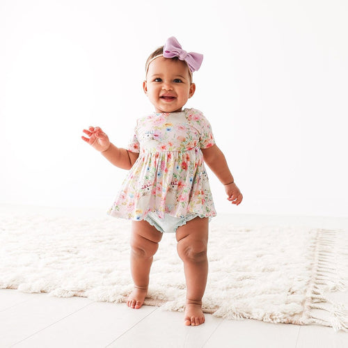 Baby on Rose Short Sleeve Peplum Ruffled Bummie Set