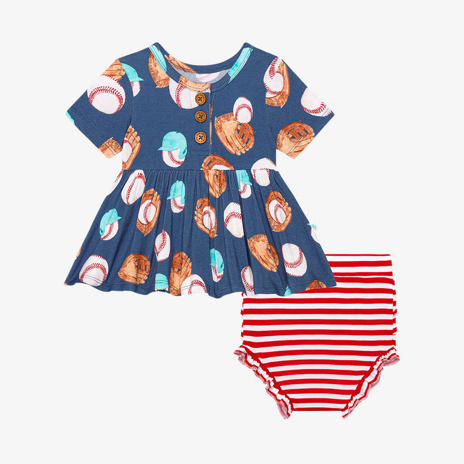Homer Short Sleeve Henley Peplum Ruffled Bummie Set
