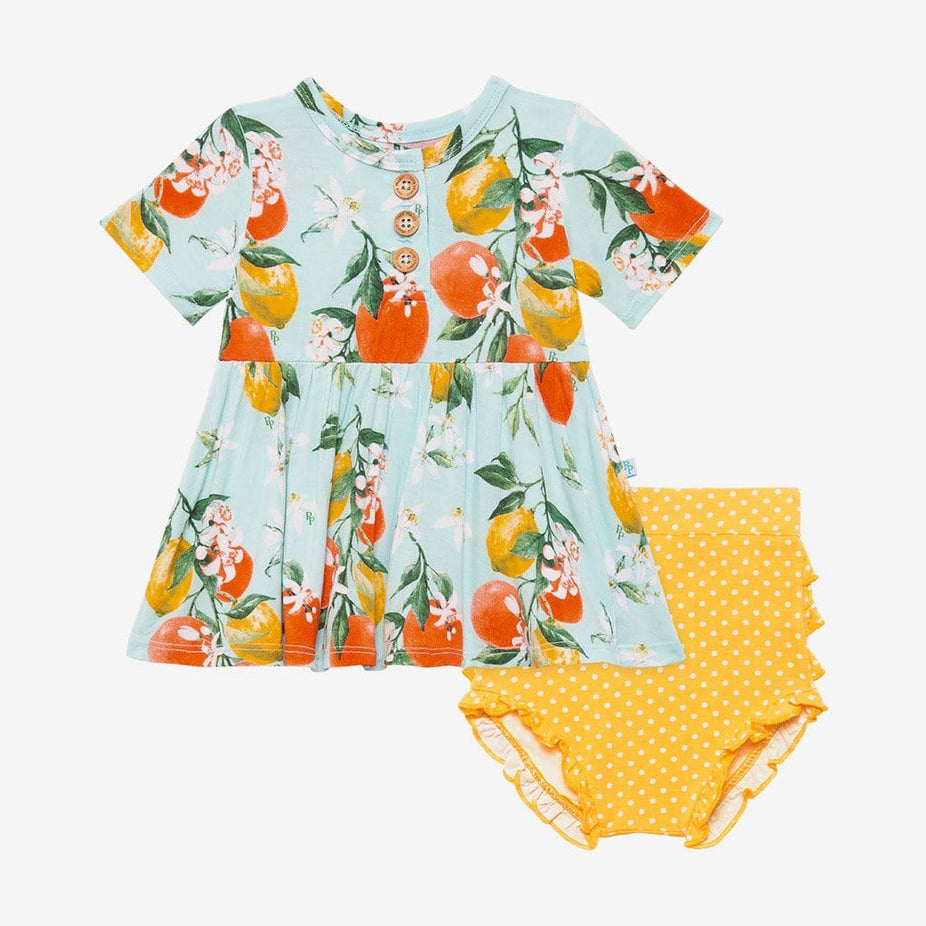 Mirabella Short Sleeve Henley Peplum Ruffled Bummie Set
