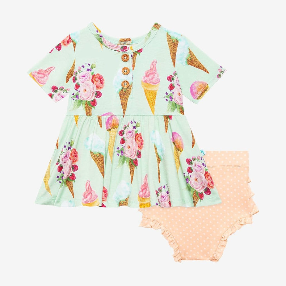 Sophia Short Sleeve Henley Peplum Ruffled Bummie Set