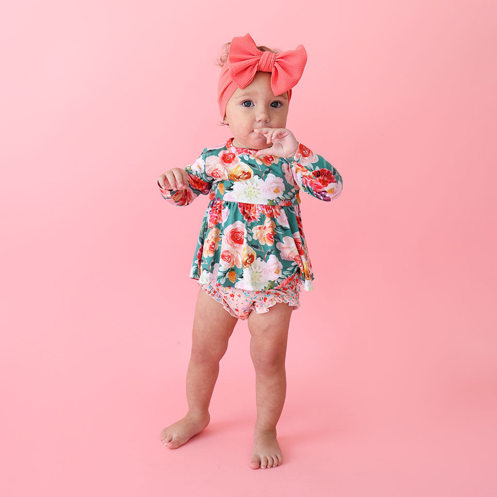 Gabrielle Long Sleeve Peplum Ruffled Bummie Set