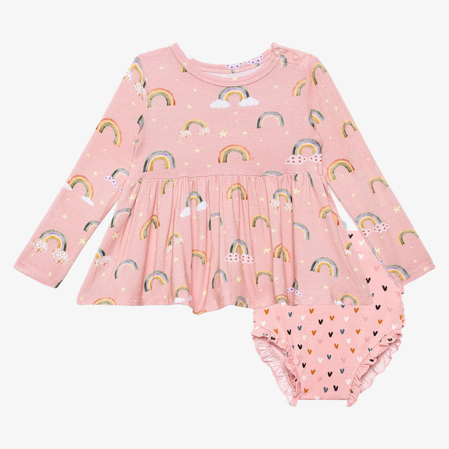 Shay Long Sleeve Peplum Ruffled Bummie Set