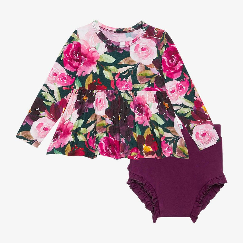 Zelda Long Sleeve Peplum Ruffled Bummie Set