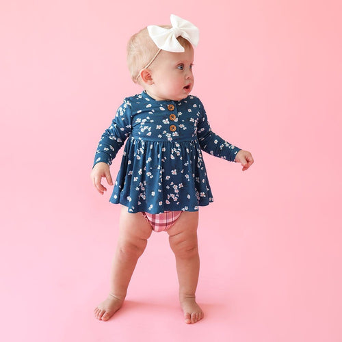 Adriana Long Sleeve Henley Peplum Ruffled Bummie Set
