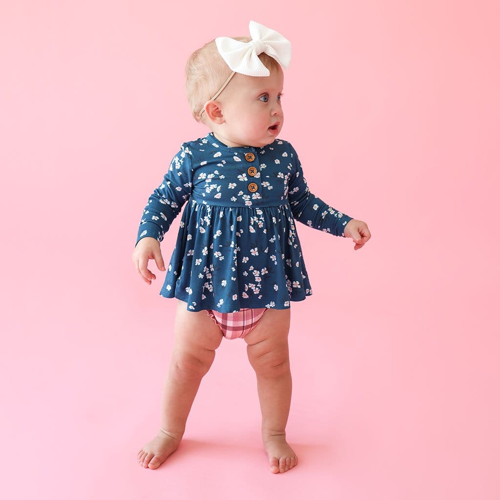 Adriana Long Sleeve Henley Peplum Ruffled Bummie Set