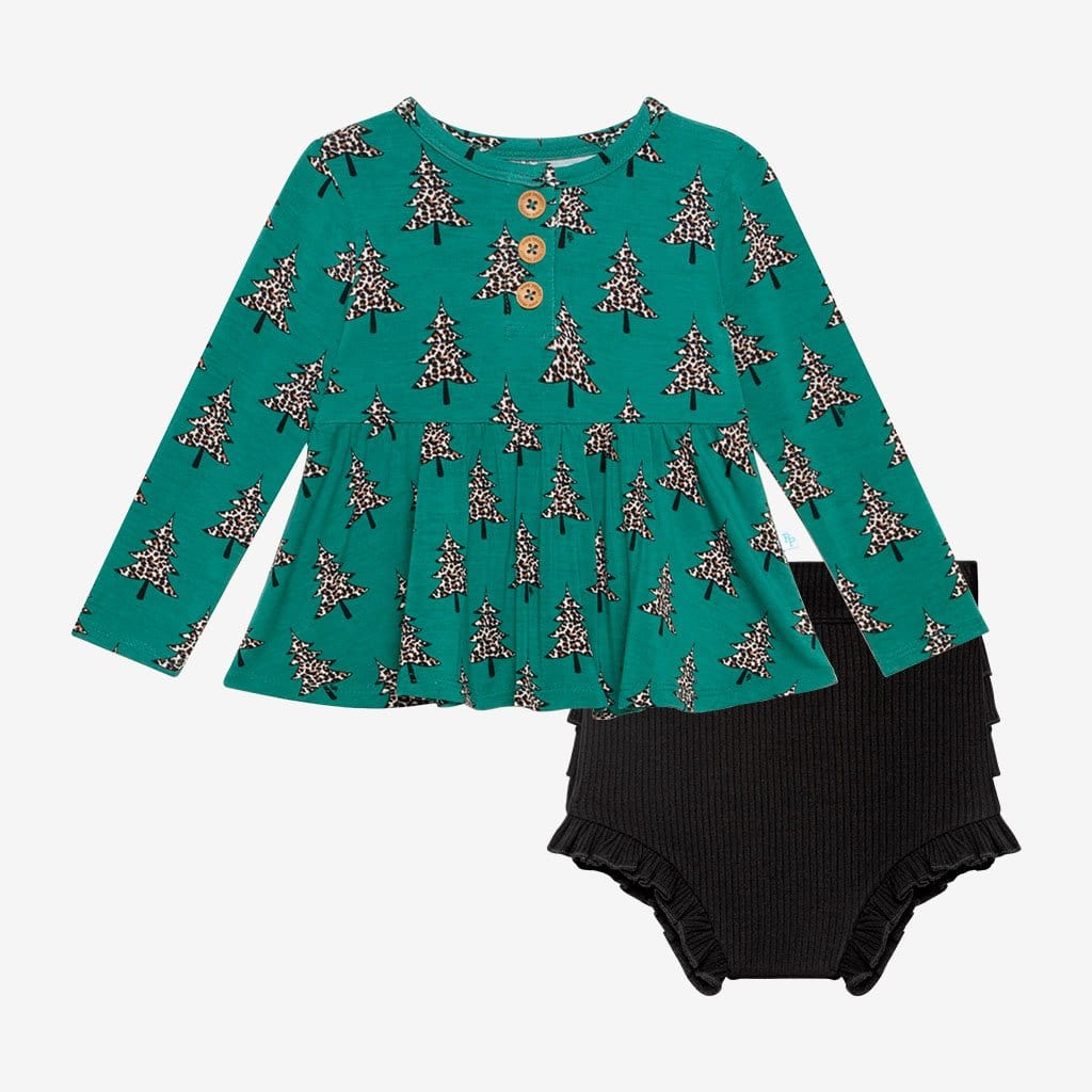 Christmas in July Long Sleeve Henley Peplum Ruffled Bummie Set