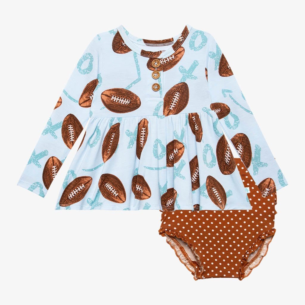 Field Day Long Sleeve Henley Peplum Ruffled Bummie Set