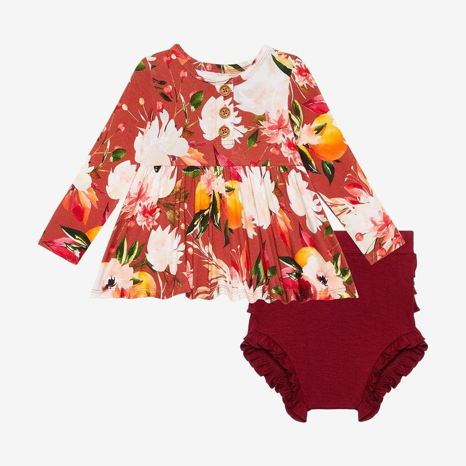 Leonora Long Sleeve Henley Peplum Ruffled Bummie Set