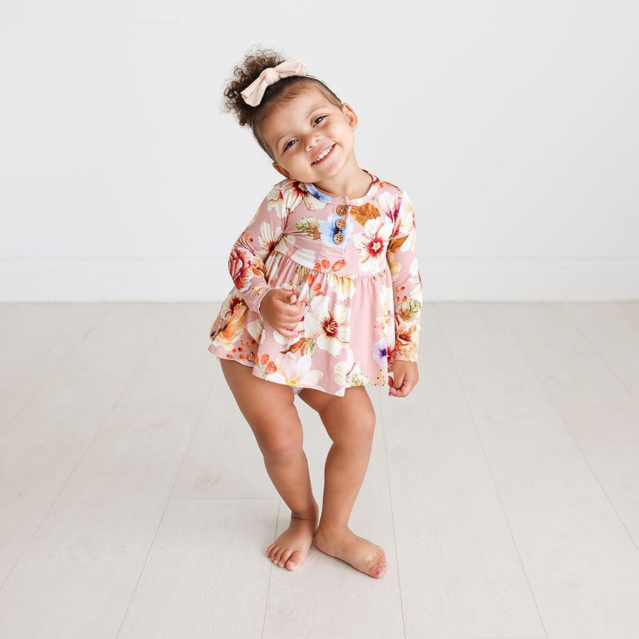Miranda Long Sleeve Henley Peplum Ruffled Bummie Set