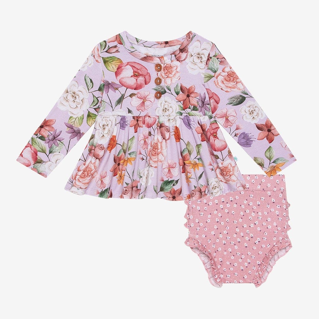 Pari Long Sleeve Henley Peplum Ruffled Bummie Set