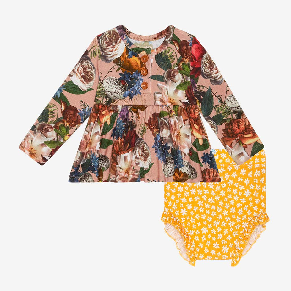 Phoebe Long Sleeve Henley Peplum Ruffled Bummie Set