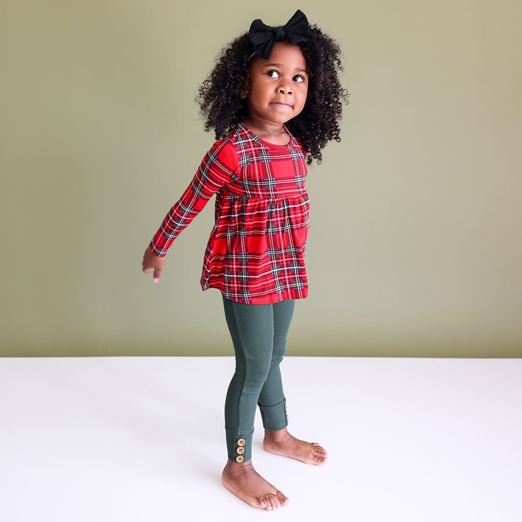 Vintage Red Tartan Long Sleeve Peplum Legging Set