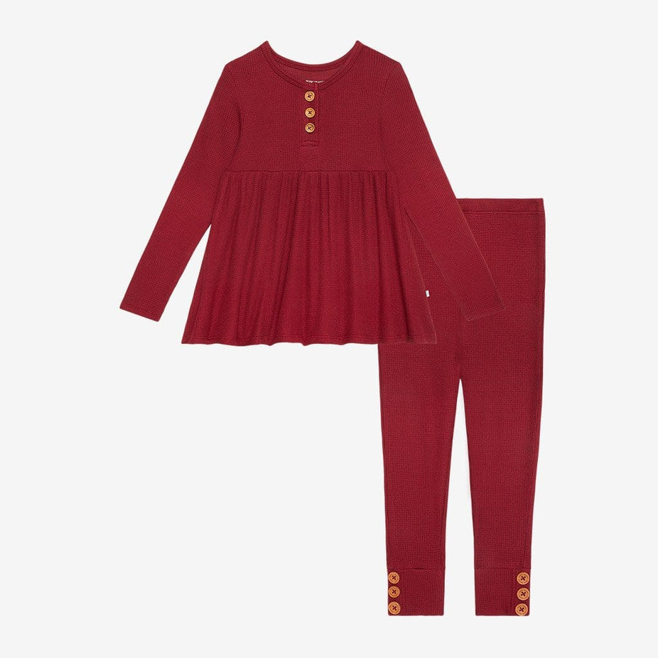 Bordeaux Waffle Long Sleeve Henley Peplum Legging Set