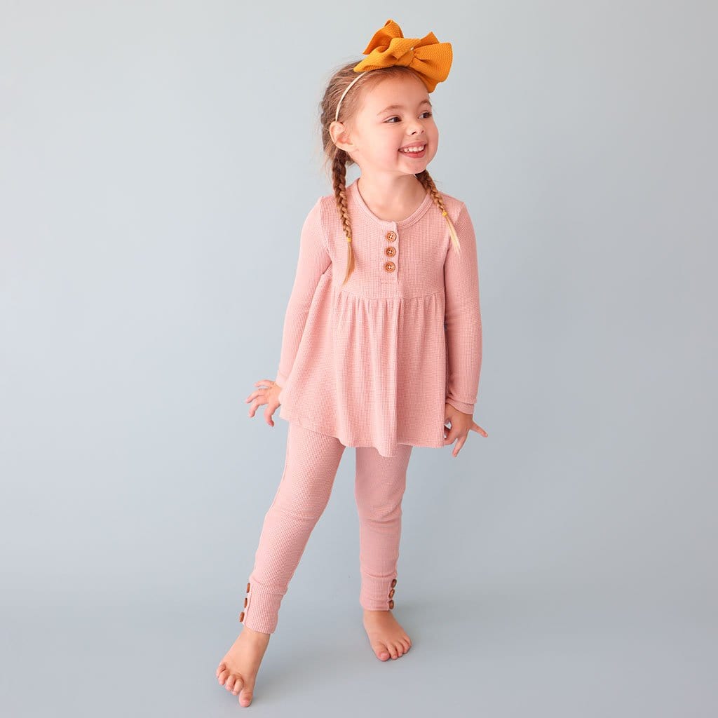 Desert Rose Waffle Long Sleeve Henley Peplum Legging Set