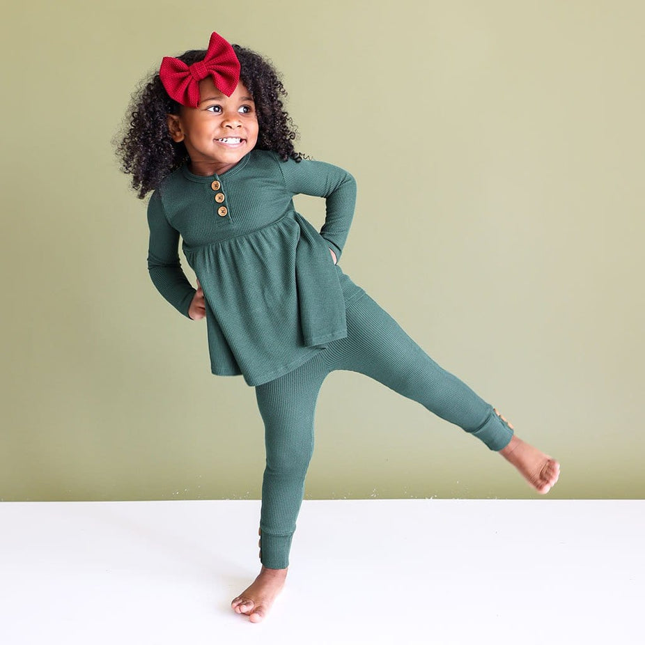 Pine Waffle Long Sleeve Henley Peplum Legging Set