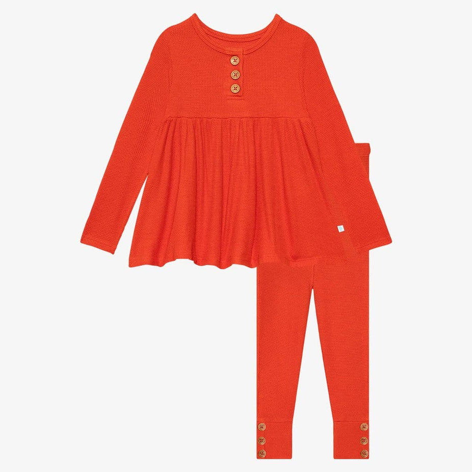 Persimmon Waffle Long Sleeve Henley Peplum Legging Set